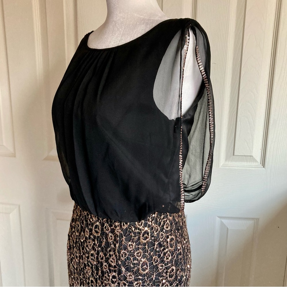 NWT Aidan Mattox silk maxi Dress beautiful gold beading embroidery sz 4 - Picture 10 of 16
